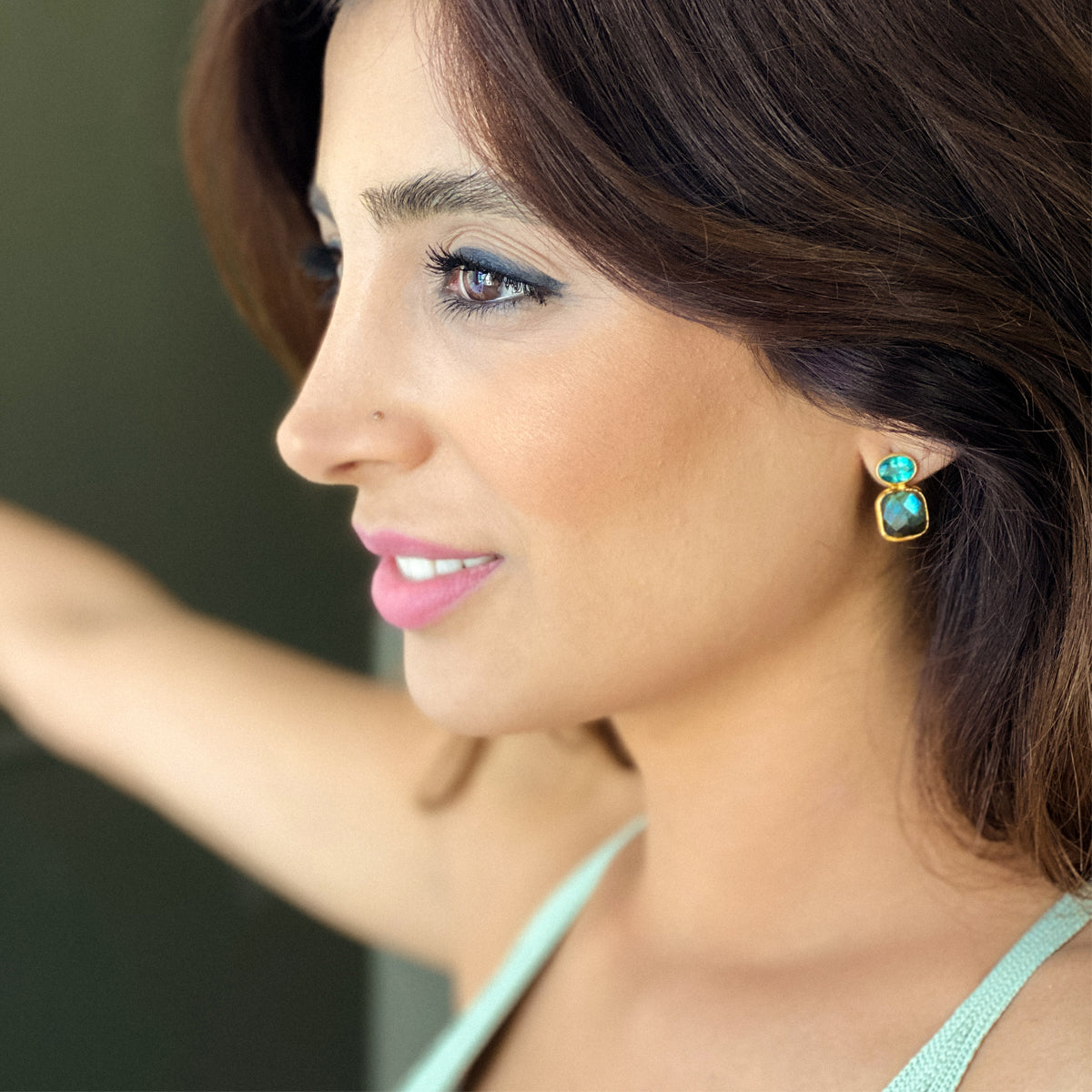Labradorite colour block earrings