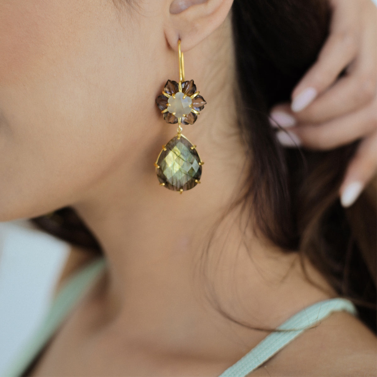 Labradorite Floral Danglers