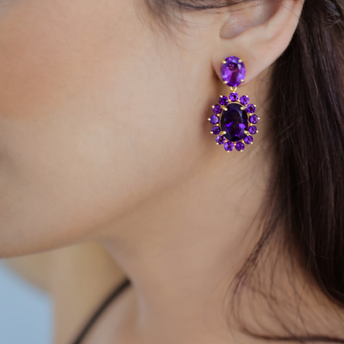 Amethyst Halo Earrings