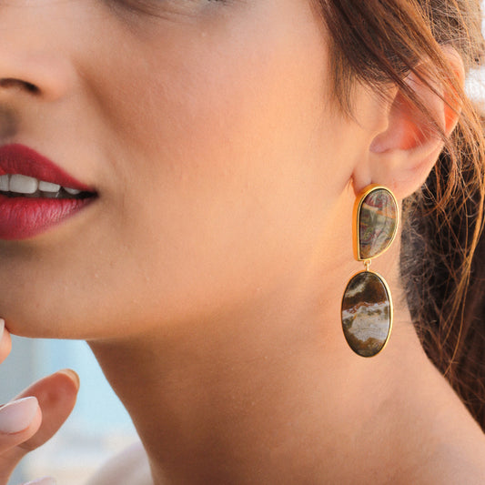 Olive Gold Dangler Earrings